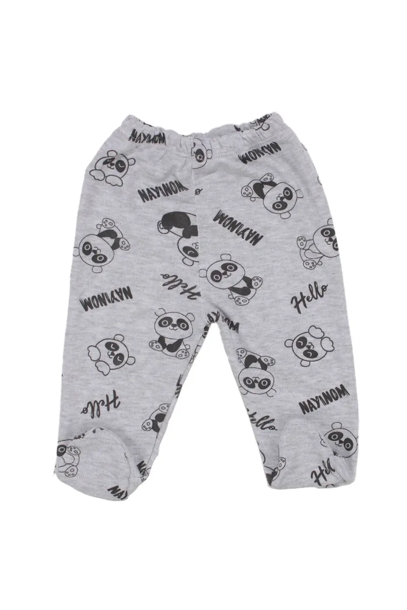 Erkek Bebek Gri Panda Baskılı Patikli Tek Alt