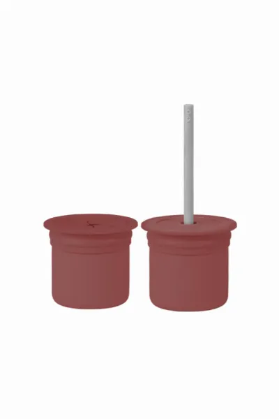 OiOi Ham+Hüp Pipetli Silikon Bardak Seti Velvet Rose / Powder Grey