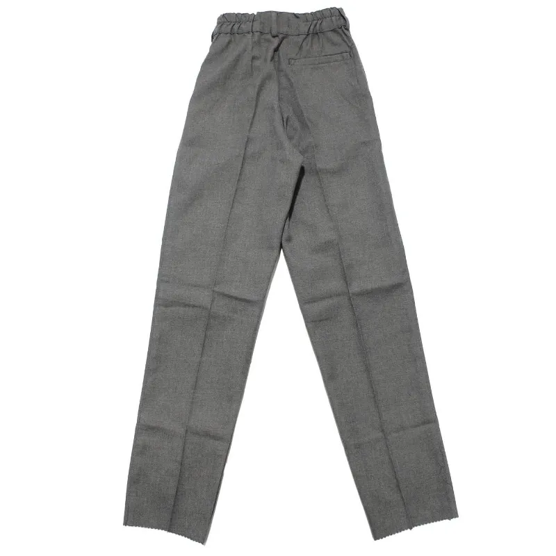 Erkek Çocuk Gri Beli Lastikli Dikişsiz Dar Paça Kumaş Okul Pantolonu