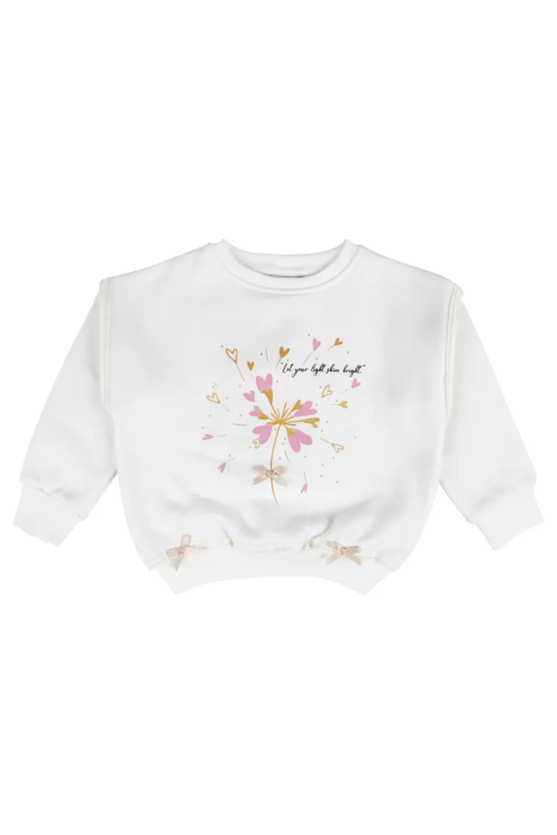 Kız Çocuk Beyaz Kalp Baskılı Sweat