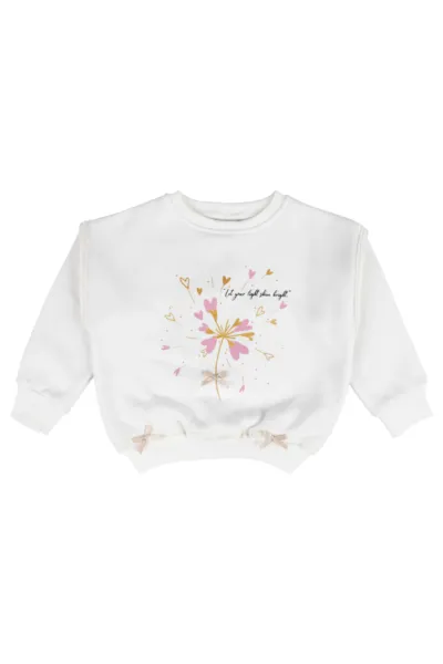 Kız Çocuk Beyaz Kalp Baskılı Sweat