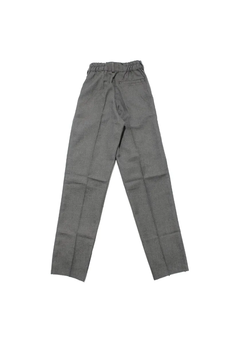 Erkek Çocuk Gri Beli Lastikli Dikişsiz Dar Paça Kumaş Okul Pantolonu