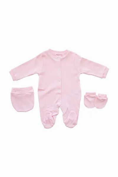 Sade Pembe Bereli Eldivenli Bebek Tulum
