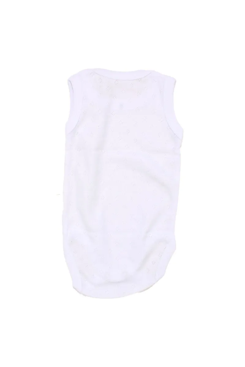 Unisex Beyaz Raporlu Kısa Kol Çıtçıtlı Body Zıbın