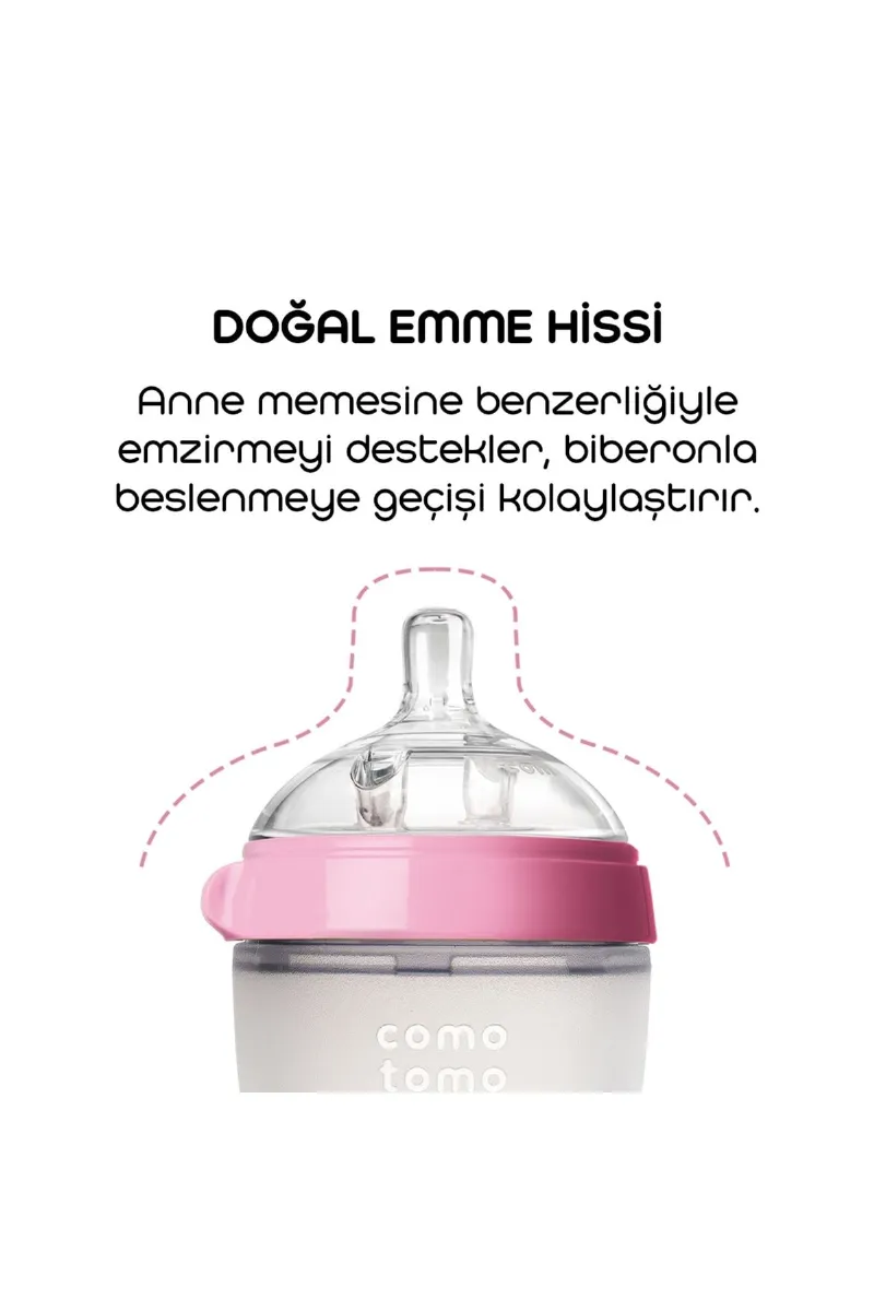 Comotomo Antikolik Silikon Biberon 250 ml 3-6 Ay Pembe