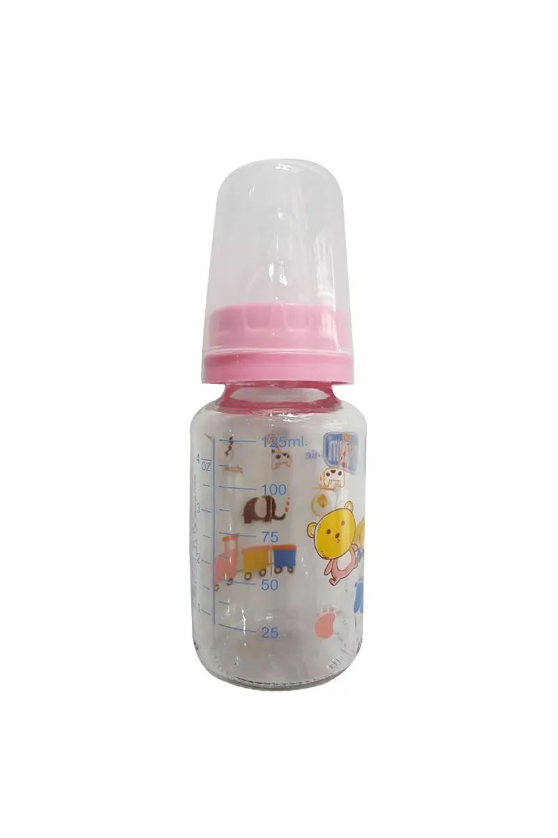 Barum Cam Leylekli Teren Desenli Bebek Biberon Pembe 125 ml