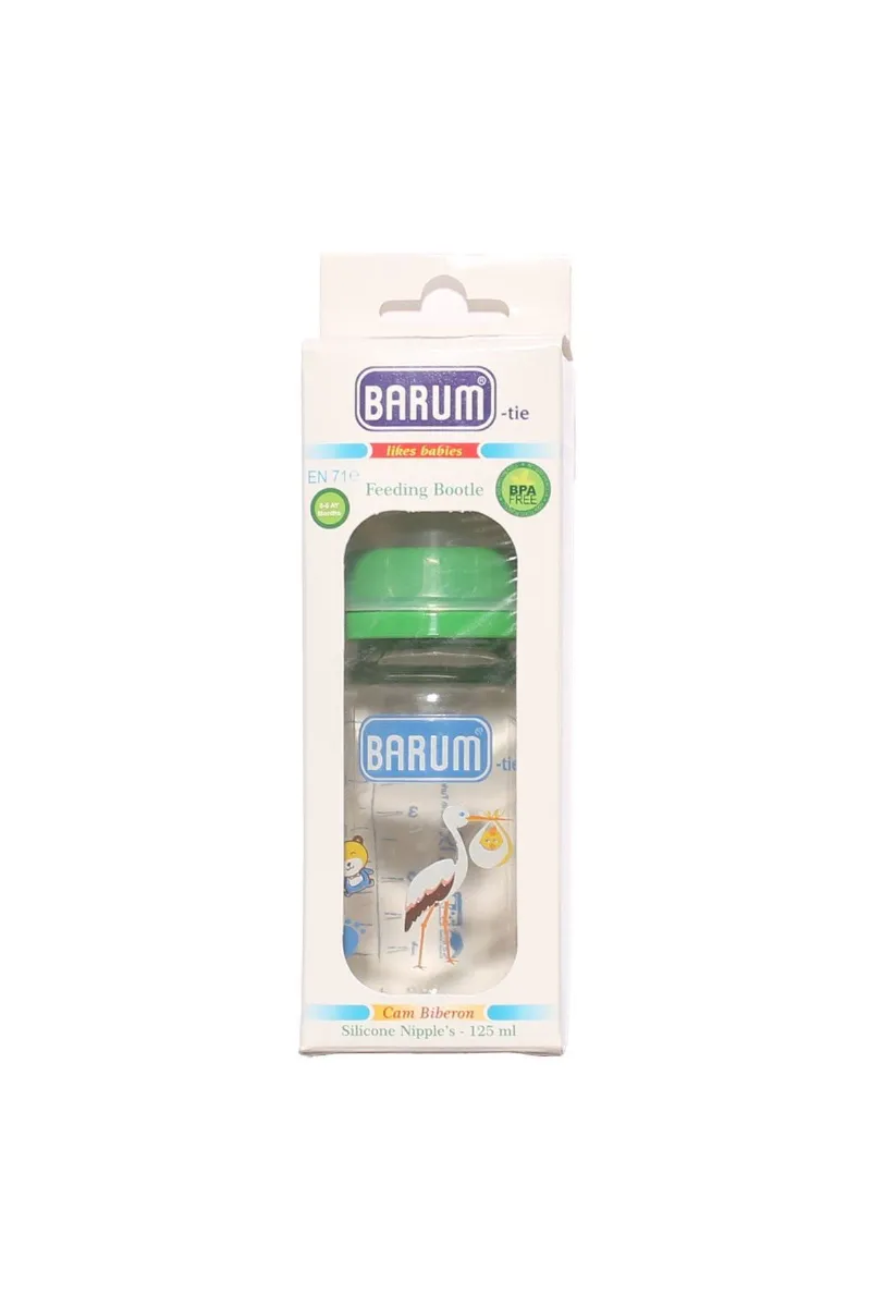 Barum Hayvan Desenli Kiraz Uçlu Yeşil Cam Biberon 125 ml