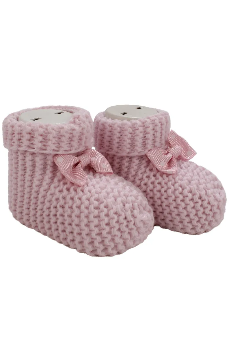 Unisex Pembe Puanlı Fiyonklu Triko Patik 0-6 Ay