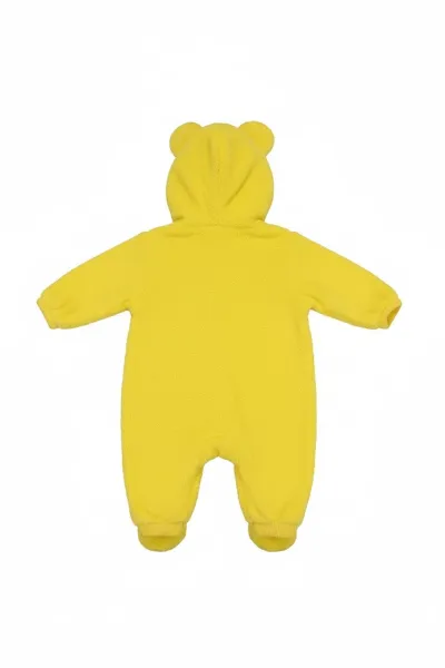 Unisex Sarı Peluş Ayı Nakışlı Patikli Kapşonlu Tulum