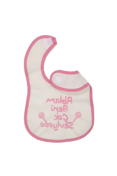 Kız Bebek Ablam Beni Çok Seviyooo Nakışlı Pembe Su Geçirmez Önlük