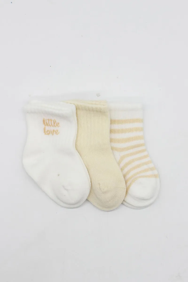 Bistyle Little Love Girl 3'lü Penye Soket Çorap 10137 Ekru