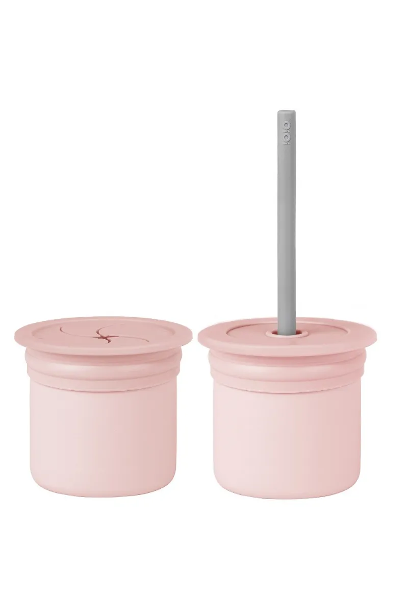 OiOi Ham+Hüp Pipetli Silikon Bardak Seti Pinky Pink / Powder Grey