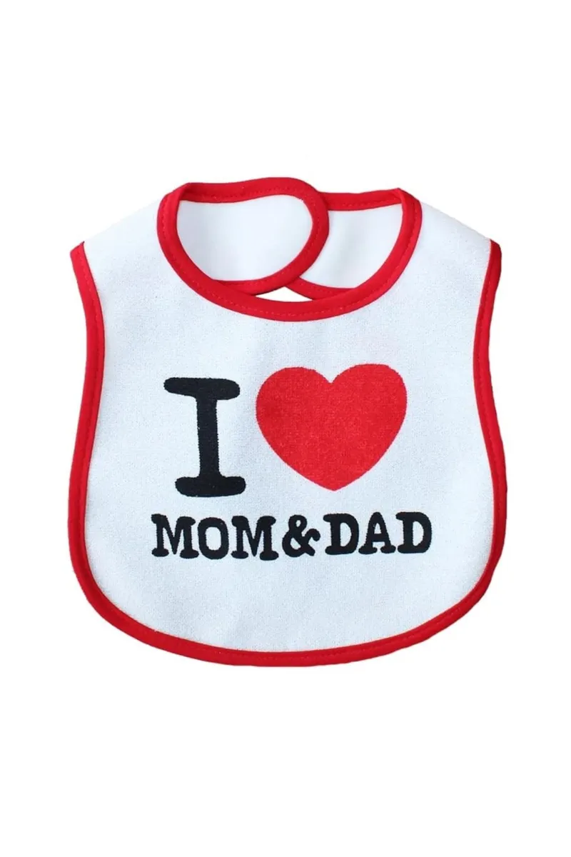 Kırmızı Beyaz I Mom Dad Yazılı Önlük