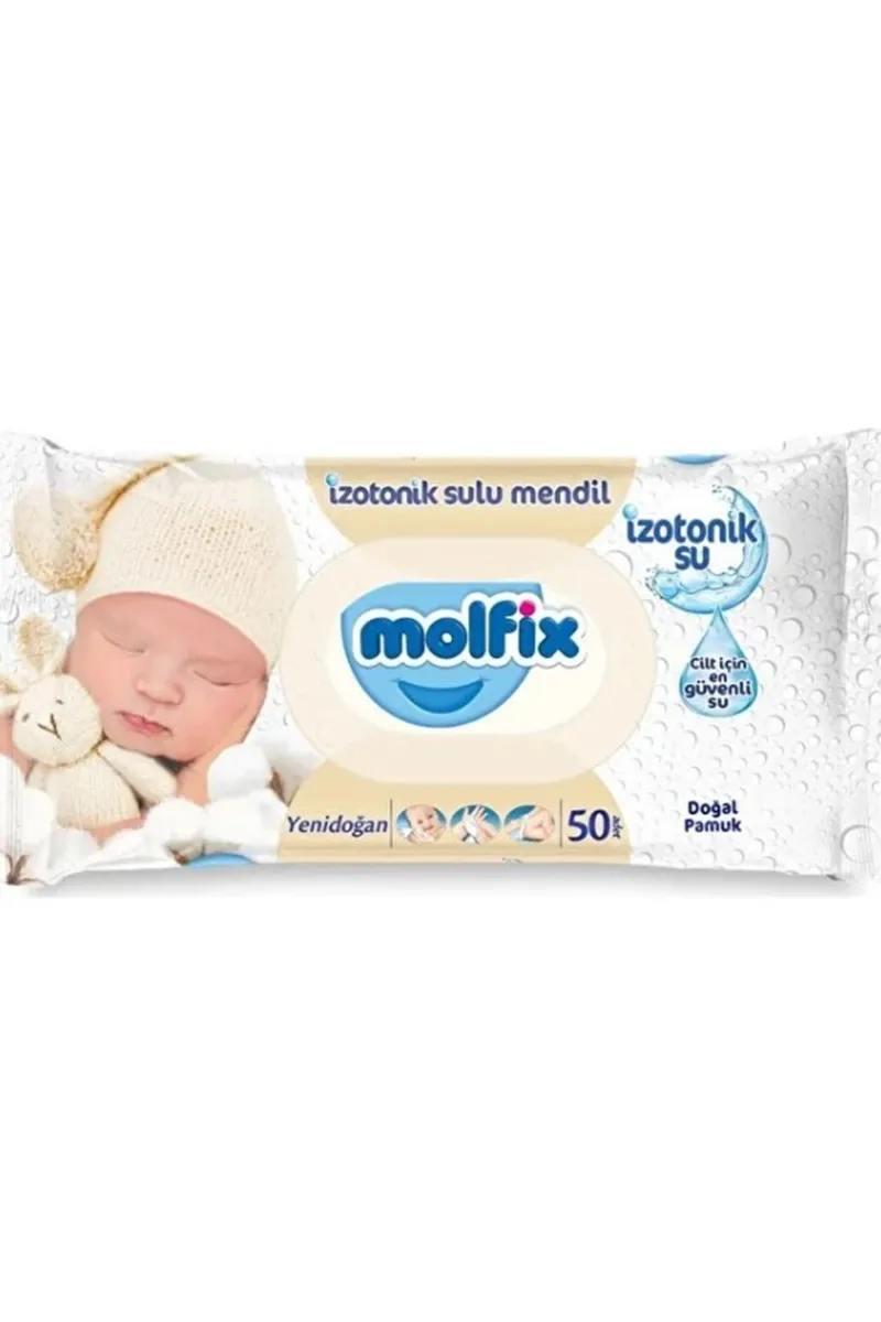 Molfix Yenidoğan İzotonik Sulu Doğal Pamuk Islak Havlu Mendil 50'li