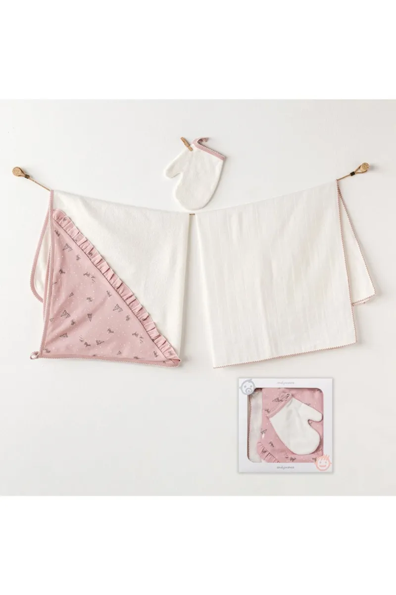 Andywawa AC25045 Puppy Gazelle 3'Lü Müslin Havlu Takım Pink