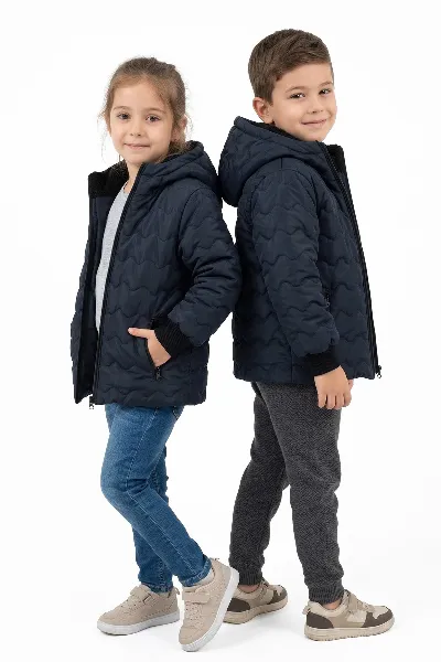 Unisex Lacivert İçi Peluş Kapitoneli Mont