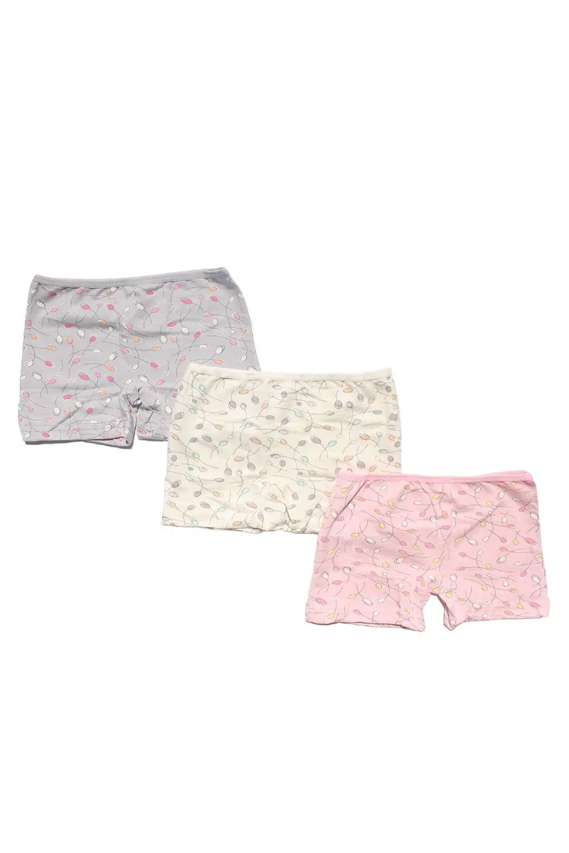 Kız Çocuk Ekru Pembe Gri 3'Lü Boxer