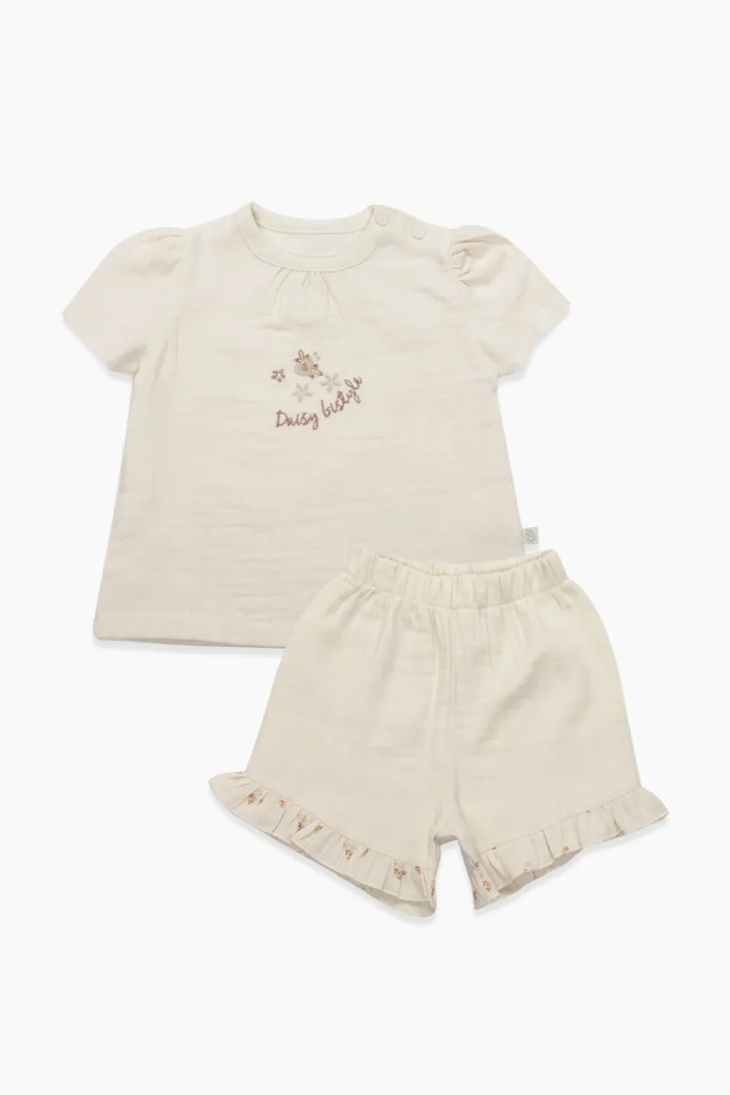 Bistyle 2li Takım Şortlu Müslin Daisy Flowers 14131 Somon