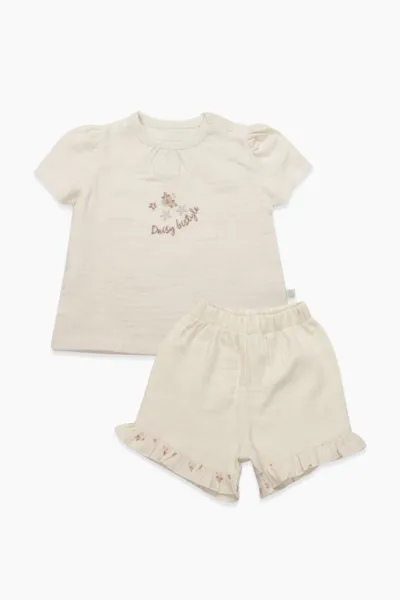 Bistyle 2li Takım Şortlu Müslin Daisy Flowers 14131 Somon