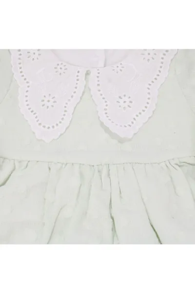 Kız Bebek Su Yeşili Bebe Yakalı Puantiyeli Elbise