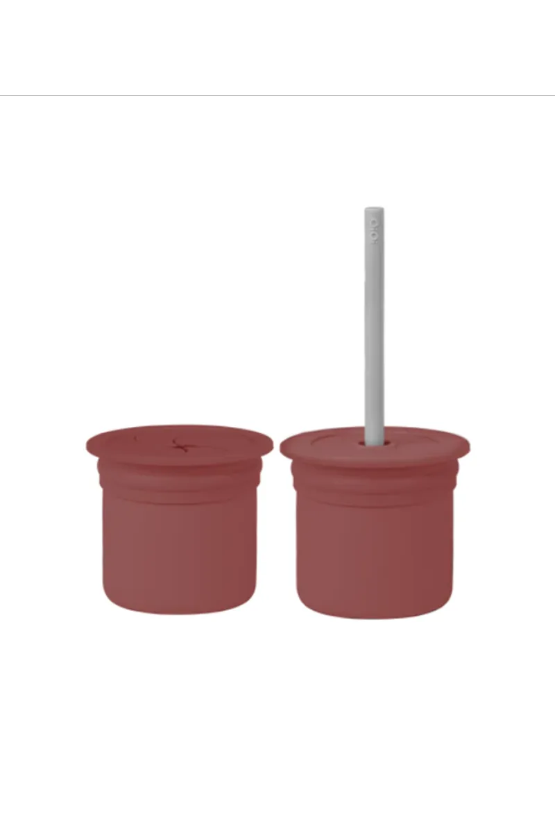 OiOi Ham+Hüp Pipetli Silikon Bardak Seti Velvet Rose / Powder Grey