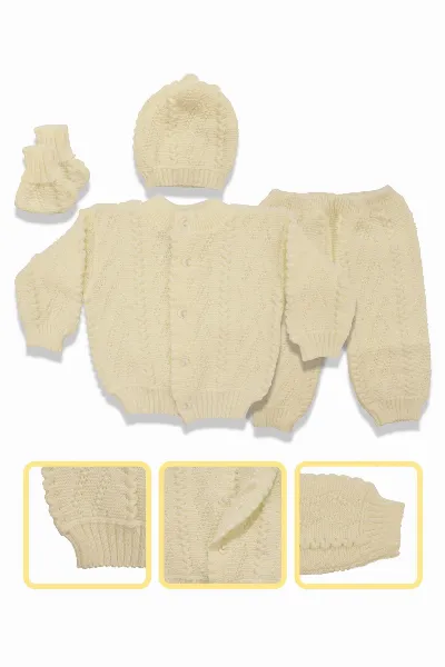 Krem 4 Parça Triko Bebek Takımı