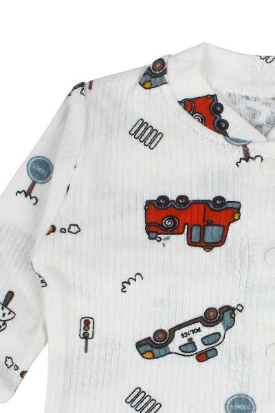 Erkek Bebek Beyaz Araba Baskılı 2'li Pijama Takımı