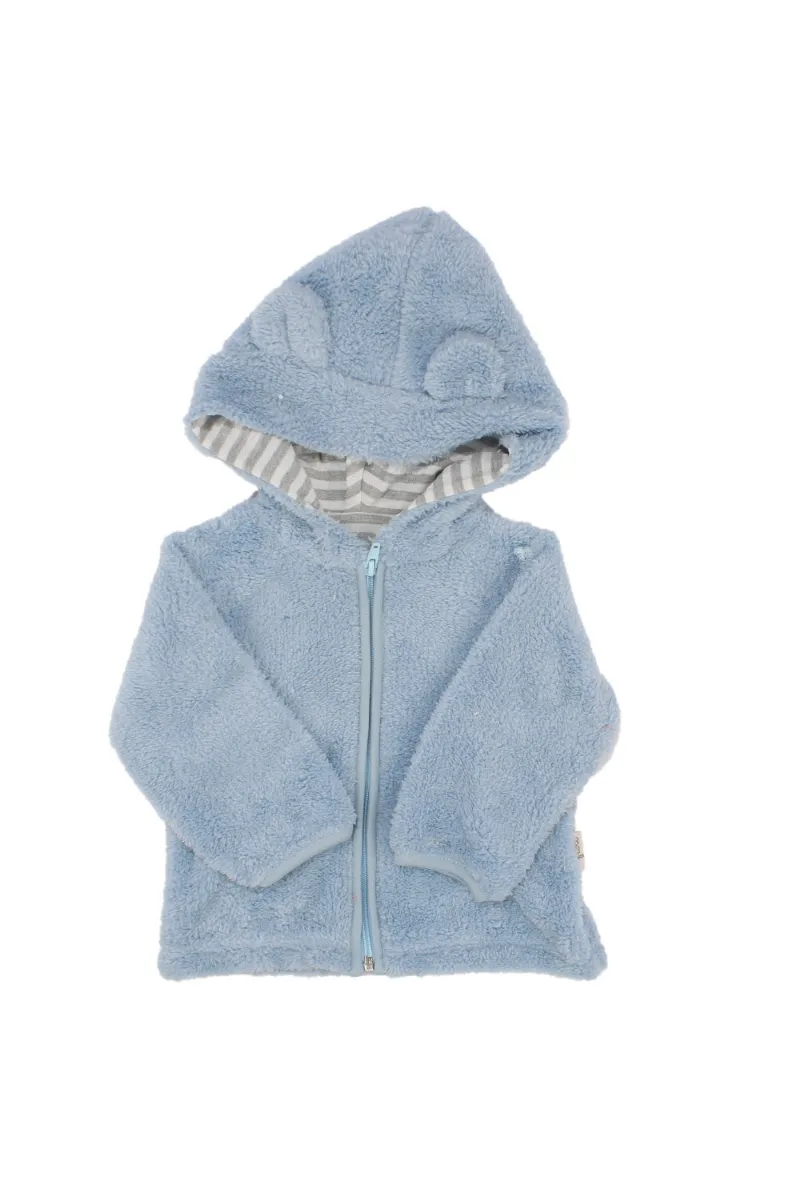 Unisex Mavi Peluş Fermuarlı Kapüşonlu Hırka