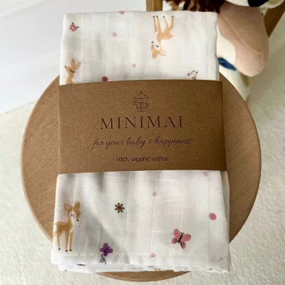 Unisex Beyaz Sarı Ceylan Desenli Puanlı Müslin Battaniye