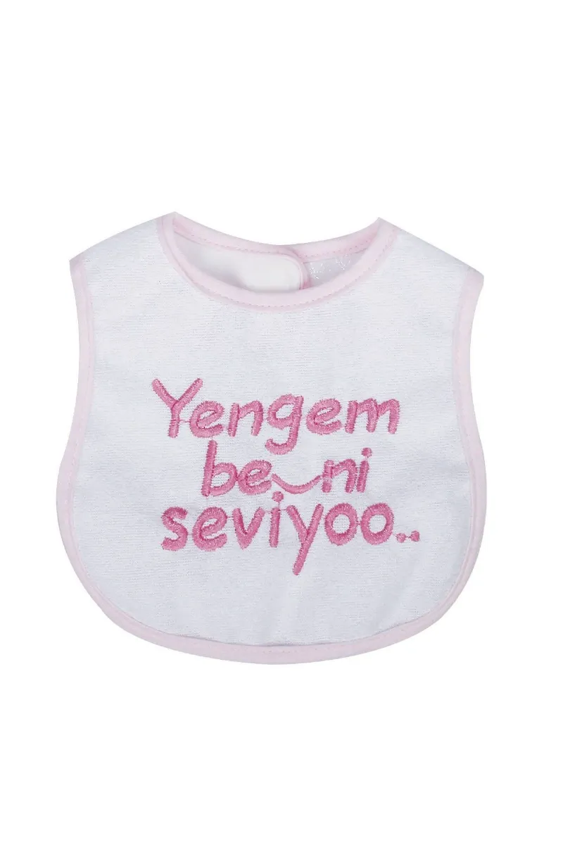 Kız Bebek Yengem Beni Çok Seviyooo Nakışlı Pembe Su Geçirmez Önlük