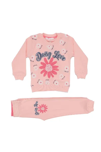 Kız Çocuk Pudra Daisy Love Papatya Baskılı 2'li Takım