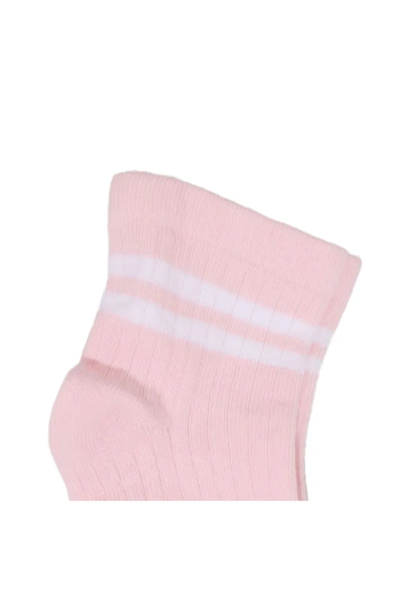 Kız Çocuk Pembe Beyaz Çizgli Çorap