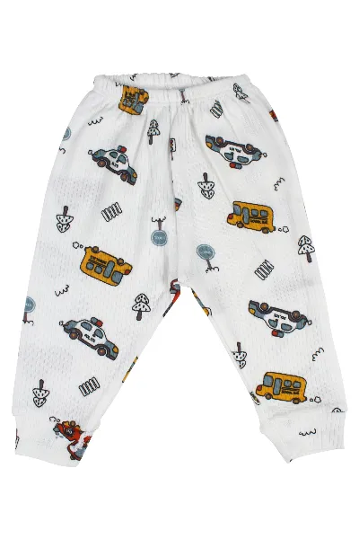 Erkek Bebek Beyaz Araba Baskılı 2'li Pijama Takımı