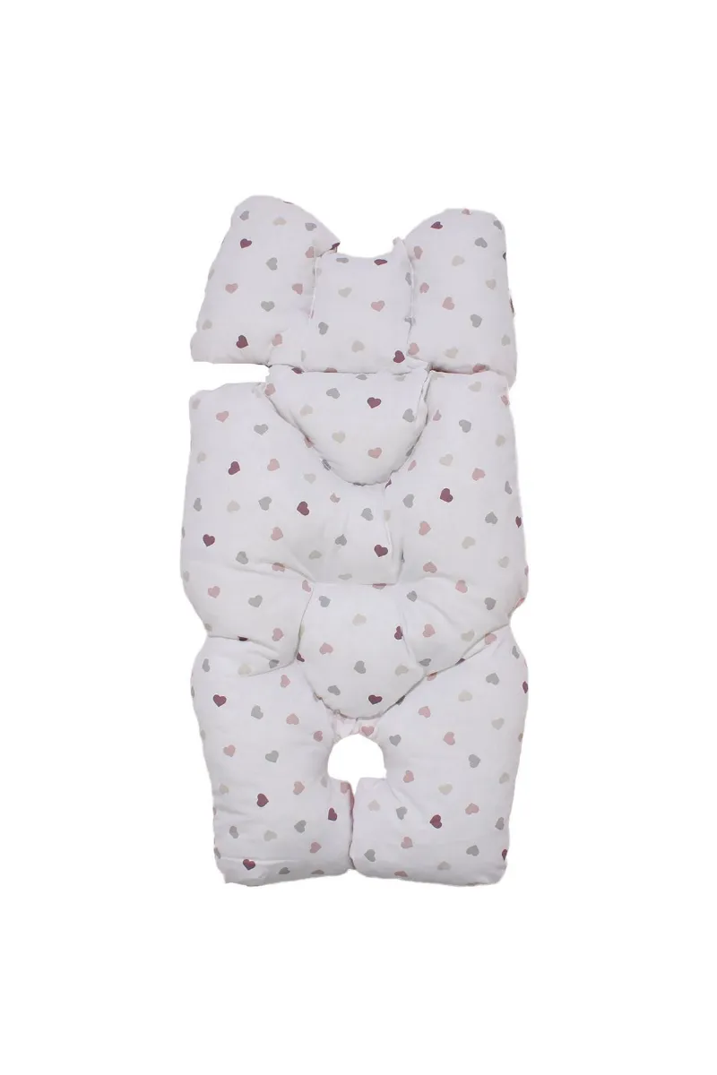 Unisex Pembe Beyaz Kalp Desenli Çift Taraflı Puset Ve Bebek Arabası Minderi