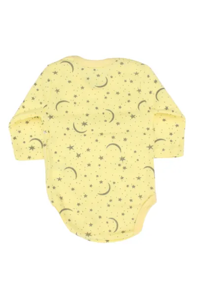 Unisex Sarı Ay Yıldız Desenli Uzun Kollu Çıtçıtlı Zıbın