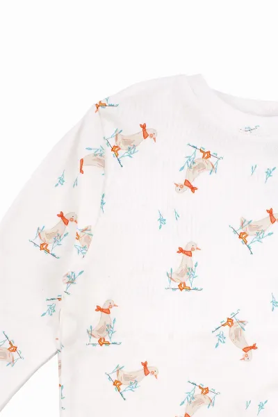 Unisex Ekru Ördek Baskılı Pijama Takımı