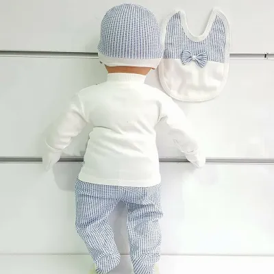 Ayıcık Askılı Papyonlu Mavi 5 li Erkek Bebek Hastane Çıkış Seti