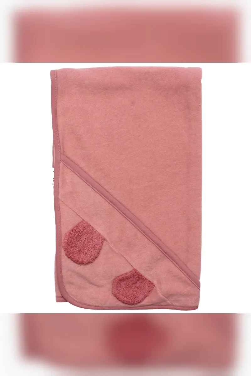 Unisex Pembe Polar Kulaklı Battaniye 90x90 cm