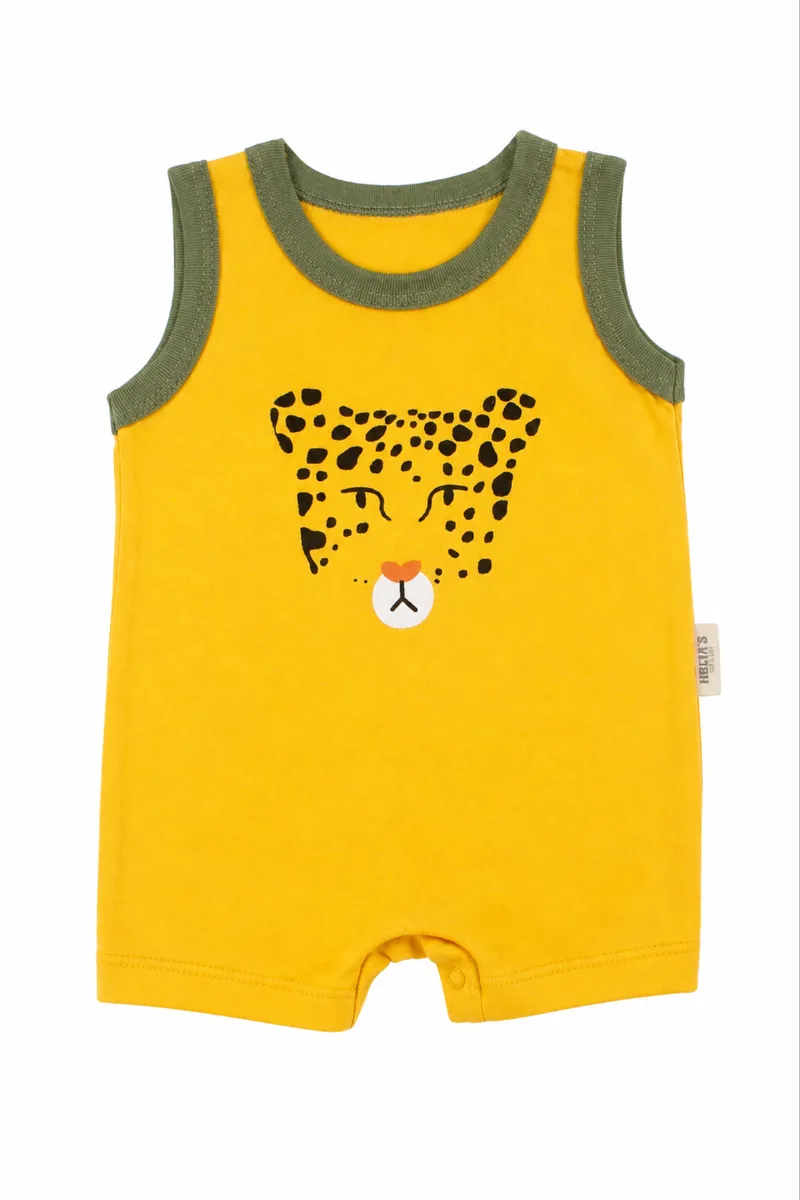 Erkek Bebek Sarı Yeşil Biyeli Leopar Baskılı Tulum