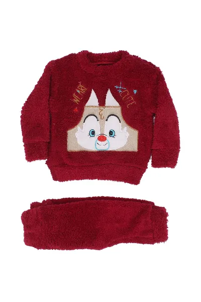 Unisex Bordo Tilkili Welsoft 2'li Peluş Takım