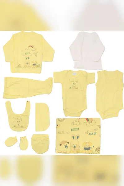 Unisex Sarı Best Friends Tavşan Desenli 10 Parça Hastane Çıkış Seti