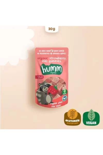 Humm Organik Çilekli Glutensiz Vegan Mini Küpler 30 Gr
