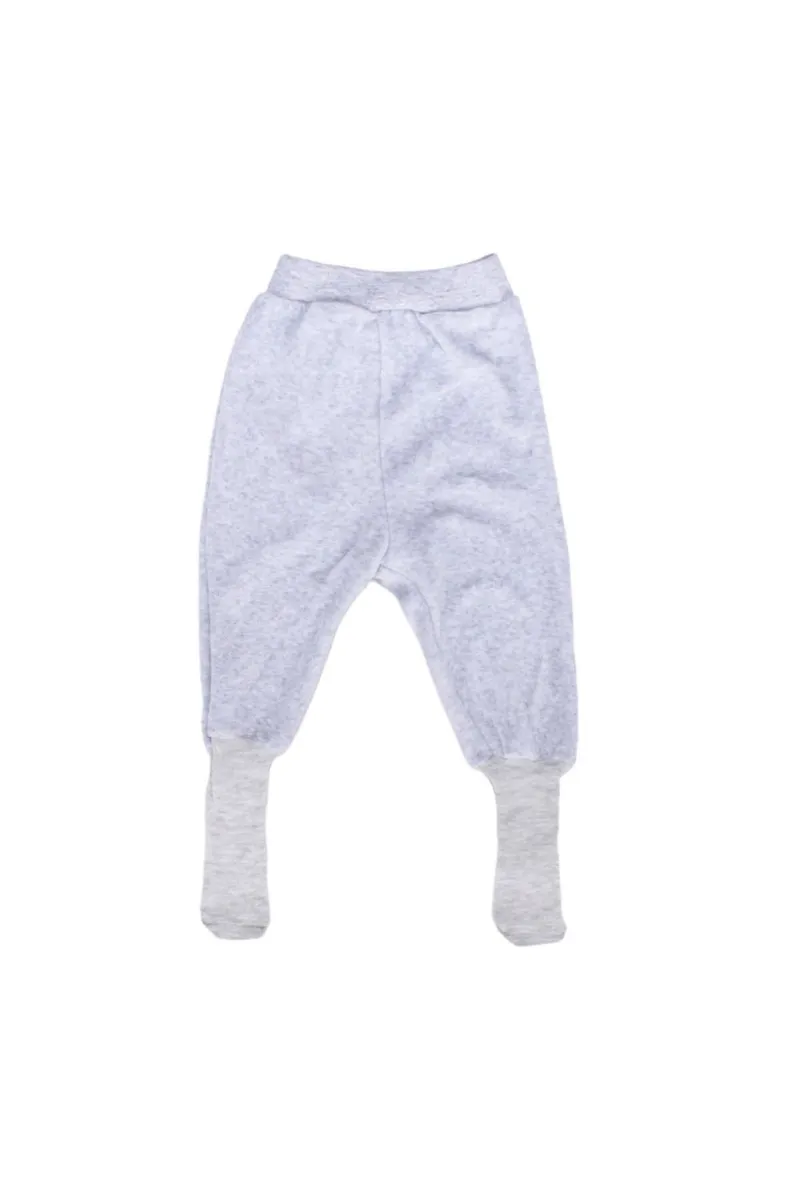 Unisex Bebek Sade Gri Kadife Kendinden Çoraplı Tek Alt