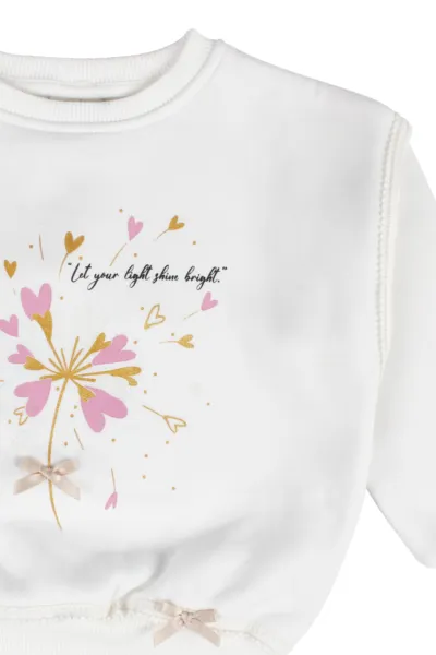 Kız Çocuk Beyaz Kalp Baskılı Sweat