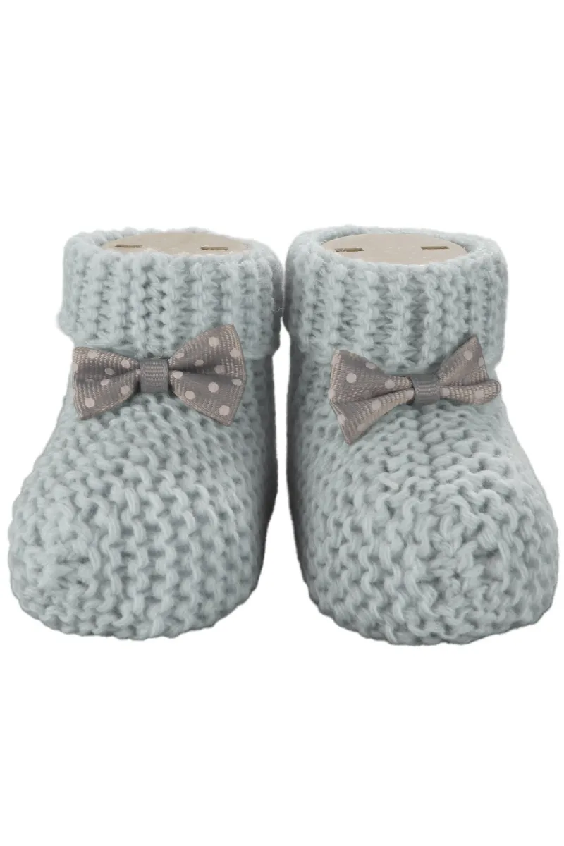 Unisex Gri Puanlı Fiyonklu Triko Patik 0-6 Ay