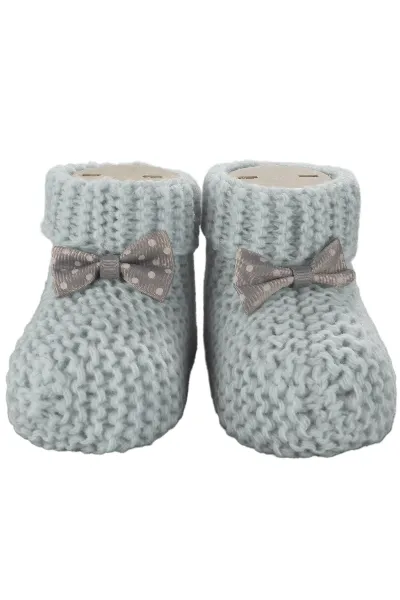 Unisex Gri Puanlı Fiyonklu Triko Patik 0-6 Ay