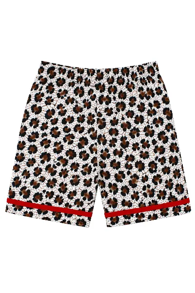Kız Bebek Kahve Kırmızı Biyeli Leopar Desenli Şortlu Pijama Takım