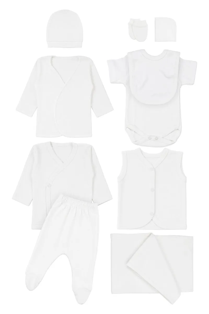 Unisex Ekru Naturel %100 Pamuk 10 Parça Hastane Çıkış Seti