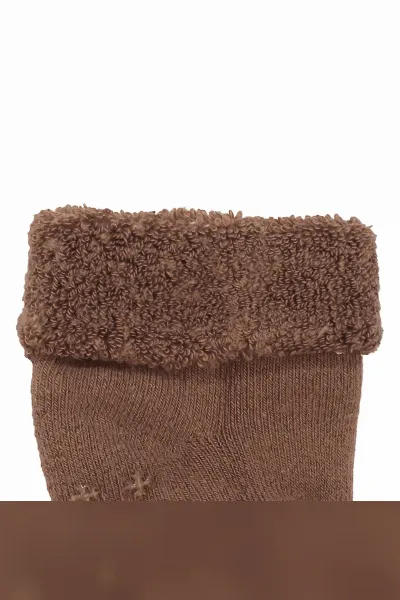 Unisex Açık Kahve Kıvrık Hello Kaydırmaz Taban Havlu Çorap