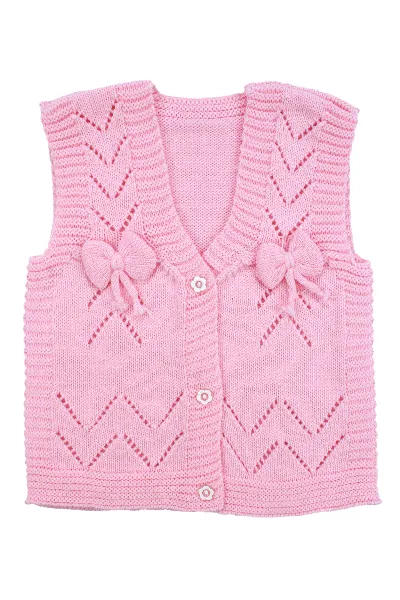 Lüx Pembe Kurdeleli Kız Bebek Triko Yelek